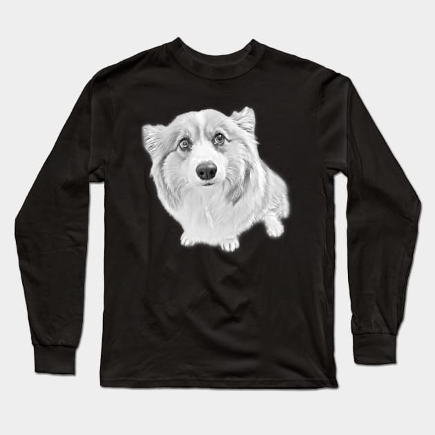 Pembroke Welsh Corgi Pencil Design Long Sleeve T-Shirt by Kawaii Sketch